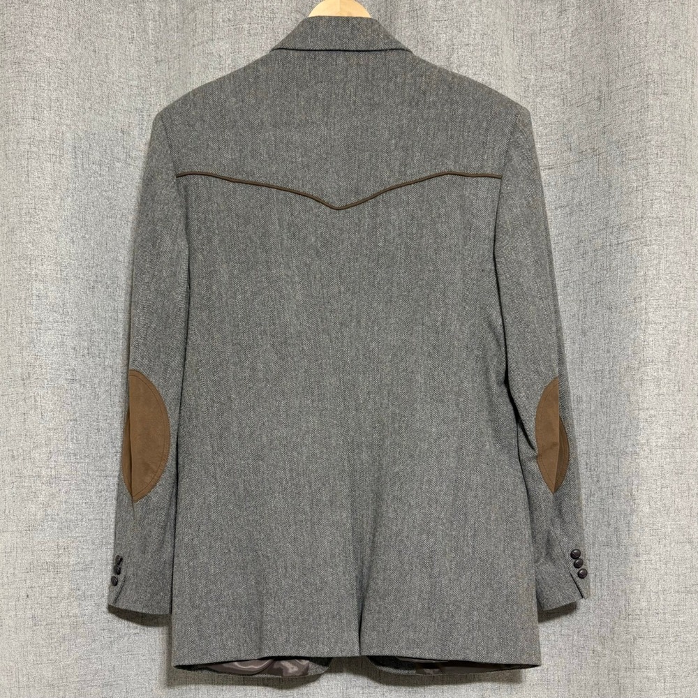 Pendleton Mens 44 Long Grey Herringbone Wool Western Blazer Elbow Patches Jacket - Picture 2 of 6